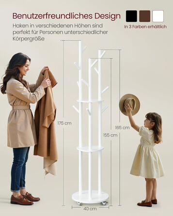 Стійка для одягу VASAGLE з 11 гачками та 3 полицями, набір для передпокою, спальні, вітальні, RCR023B01 (Хмарний білий)