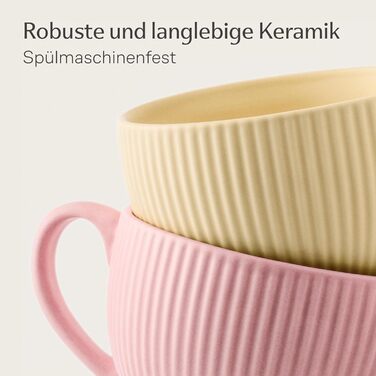 Капучино чашки Cosumy 6 шт. набір - 200 мл, кераміка, смугастий дизайн, миє в посудомийній машині, з ручкою