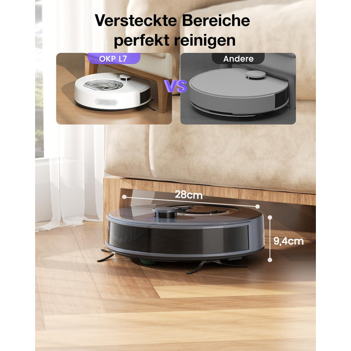 Робот-пилосос OKP L7G 3-в-1 з функцією миття, 6000Pa, LiDAR, 150 хв, WiFi, Alexa, для тварин, килимів, твердих підлог, сірий
