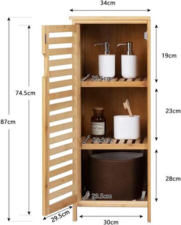 Бамбукові шафи для ванної кімнати WAOHO, полиця для ванної кімнати, сервант, кухонна шафа (34x33x87см)