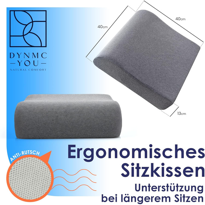 Подушка-підсидник DYNMC Bequeme для дорослих та дітей, ергономічна підставка на стілець та в авто, розроблена з фізіотерапевтами, сіра