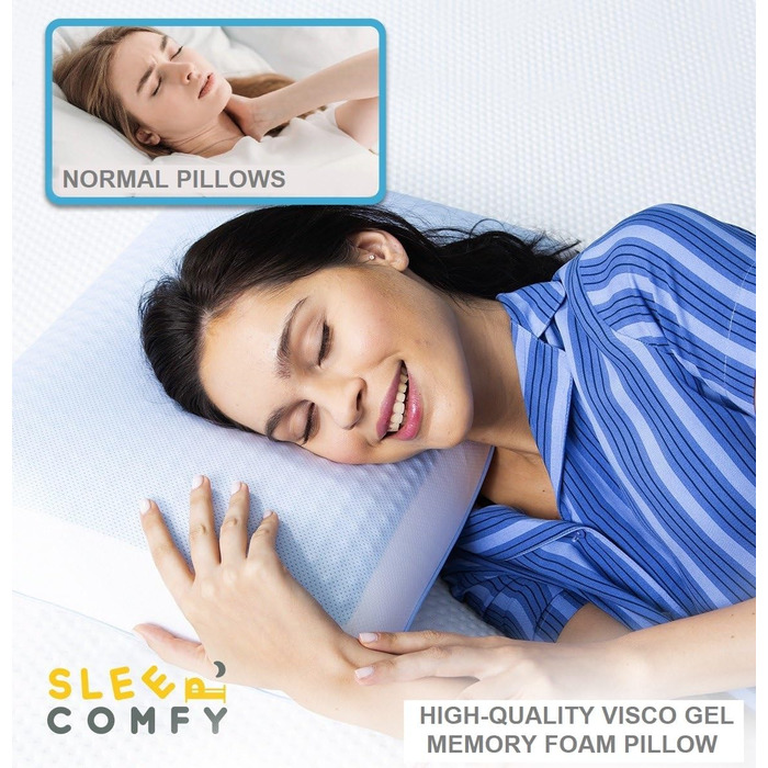 Ортопедична подушка для сну Comfy Premium Gel Memory Foam з гелевим охолодженням, 60x40x14/12 см. Підтримка шиї, для тих, хто спить на боці та на спині.