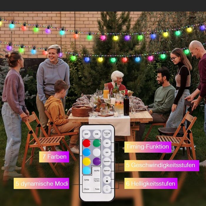 LED гірлянда B-right 12.5м RGB з пультом, IP65, 20 G40 лампочки для декору приміщень та вулиці, на Різдво, Хелловін, балкон, дитячу кімнату, сад