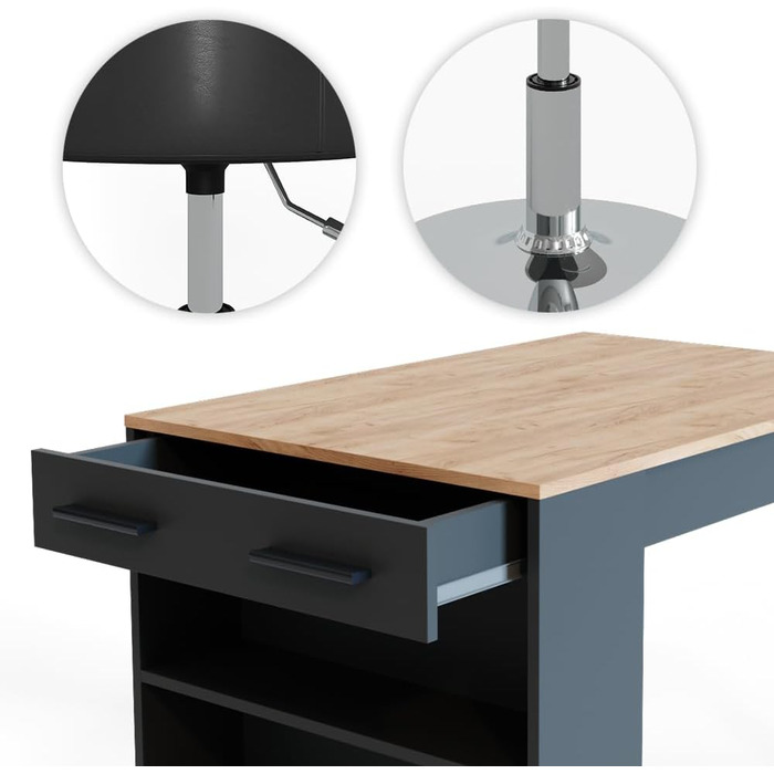 Набір обіднього столу Vicco Repose з 2 барними стільцями, 67x100 см, антрацит/дуб Голдкрафт