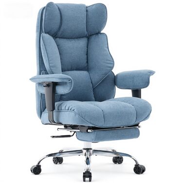 Ергономічний офісний стілець Efomao XXL до 200 кг, блакитний: крісло для важких користувачів з підставкою для ніг та товстим м'яким сидінням
