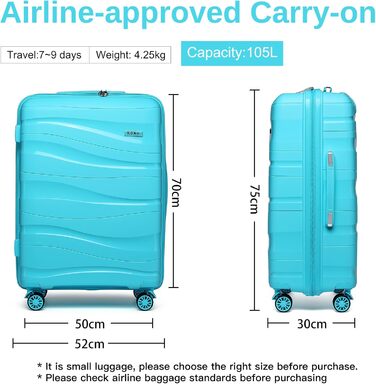 KONO середній валіза 65см з поліпропілену з TSA замком, 65x46x26.5см (кремово-білий)