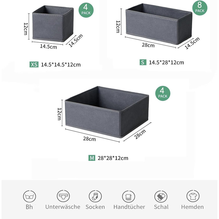 Набір органайзерів для гардеробу ORLISA з 8 предметів, складні тканинні коробки, які можна прати, сірий, для дитячого одягу