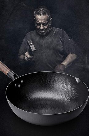 Справжня сковорода вок ручної роботи, без покриття, з плоским дном 31,8 см, Китайська чавунна каструля, підходить для індукційного нагріву.