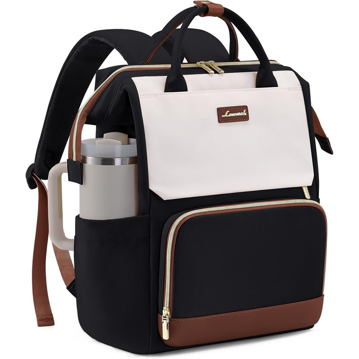 LOVEVOOK Рюкзак для жінок 15.6 дюймів, рюкзак для школи, підлітки, велика кишеня для пляшки, елегантний рюкзак для подорожей, сумка для навчання, універсальна шкільна сумка, водонепроникний рюкзак для роботи, подорожей, навчання, 15.6 дюймів, бежевий, чор