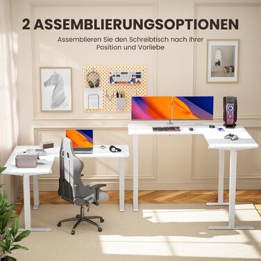 Електричний кутовий стіл ErGear 160 x 140 см, білий, з регулюванням висоти, 4 пам'яті