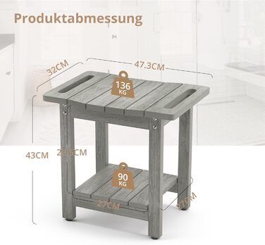 Лавка для душу LUE BONA HDPS з місцем для зберігання, сірого кольору. Зручний стілець для душу з ручками, водонепроникний, антиковзний, для внутрішнього та зовнішнього використання.