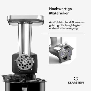 Кухонна машина Klarstein Chiara 1600W з чашею 5L з нержавіючої сталі, 12 швидкостей, LCD-сенсорний дисплей, тиха робота ≤72 dB, набір для випічки, придатний для миття в посудомийній машині, корпус з алюмінію, м'ясоподрібкувач Klarstein Chiara