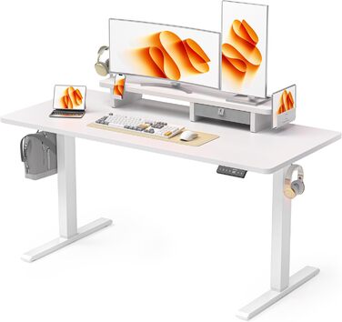 Регульований стіл WALKINGDESK для дому та офісу: електричний, з висувними ящиками, підставкою для монітора та тримачем для телефону (140 x 60 см, білий)