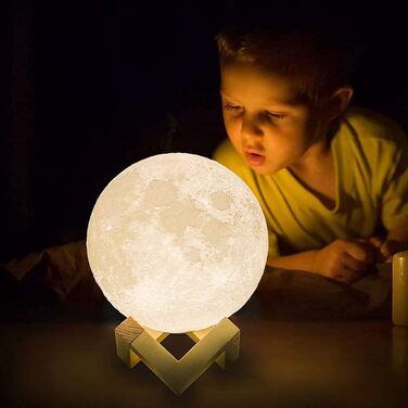 Оновлення ACED 3D Moon Lamp 2023, 16 кольорів, дерев'яна підставка, пульт дистанційного керування/сенсорний, USB акумуляторний, подарунок