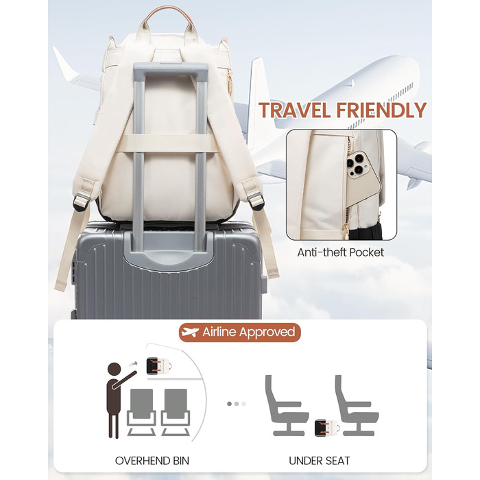 LOVEVOOK Рюкзак для жінок, рюкзак для ноутбука 15.6 дюймів, водонепроникний, для роботи, навчання, подорожей, стильний, бежевий & кавовий колір