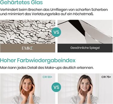 Дзеркало для ванної кімнати EMKE® з підсвічуванням 80x60 см, тепле біле світло 3000K, вимикач, вертикальна/горизонтальна установка, IP44, енергозберігаюче