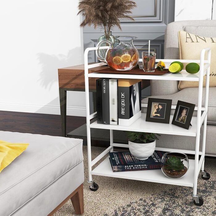 Металевий сервісний візок HDANI з 3 ярусами, на колесах, 48x30x75 см, для кухні, вітальні, бару, ванної кімнати