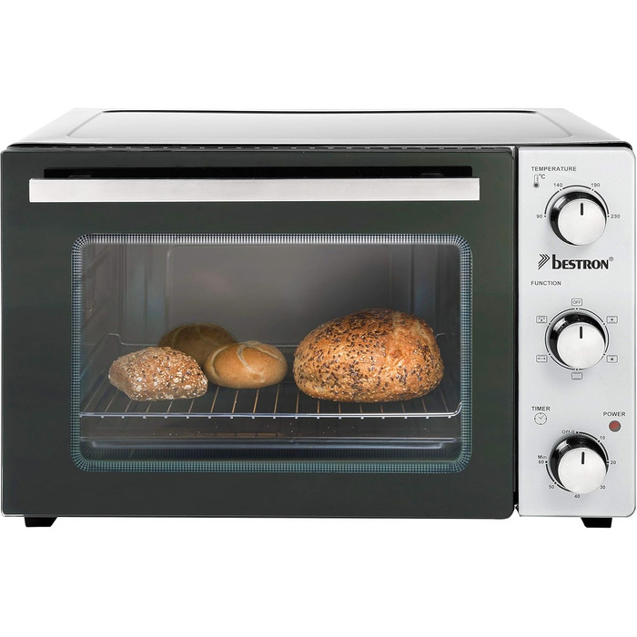 Міні-піч Bestron AOV31PS 31 л з обертальним шампуром та каменем для піци, 1500 Вт, нержавіюча сталь
