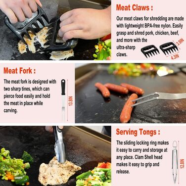 Набір для гриля 38 предметів: професійний інструмент з нержавіючої сталі, щипці, прес для бургерів, сумка, ідеальний подарунок для чоловіків
