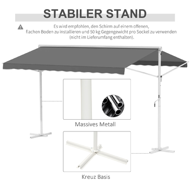 Автономна тентова конструкція, регульована під кутом нахилу, з ручним приводом, металевий каркас, стійка до погодних умов, 4x3 м, сірого кольору