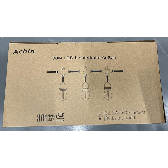 LED гірлянда Achin 15M для зовнішнього використання, тепле біле світло 2700K, 25+2 лампочки G40 E12, диммування, для саду, вечірки, тераси