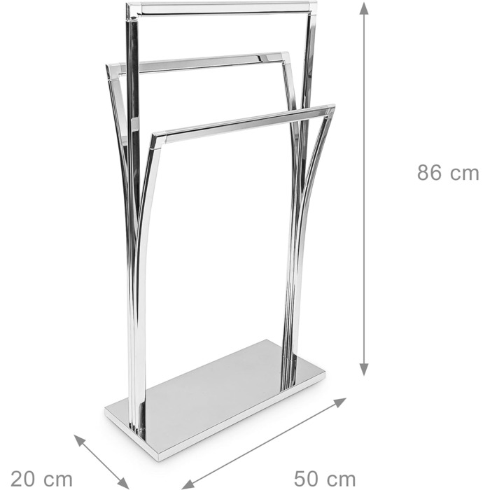 Вішалка для рушників Relaxdays, 86x50x20 см, 3 шт. анги, вид з нержавіючої сталі, окремо стояча, срібло