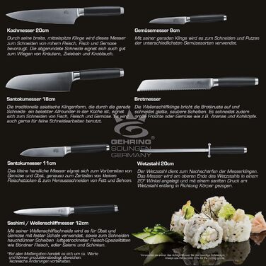 Набір кухонних ножів Gehrig Solingen Home, 6 предметів, з бруском, Made in Germany