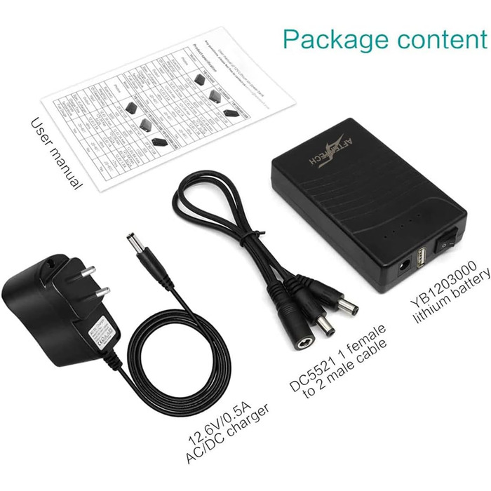 AFTERTECH Mini UPS Powerbank 12V 3000mAh з USB-виходом: резервне живлення для пристроїв