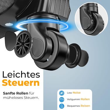 Набір валіз KESSER® 4-в-1: чорний дорожній набір з TSA-замком, 360° колесами та телескопічною ручкою | Чемодан, сумка для косметики, ручна поклажа, велика валіза для подорожей та бізнесу