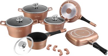 Набір посуду Royalty Line Lavica RL-ES1014M 14 предметів Rosso Borgogna - каструлі, сковороди та кришки для дому та професійної кухні