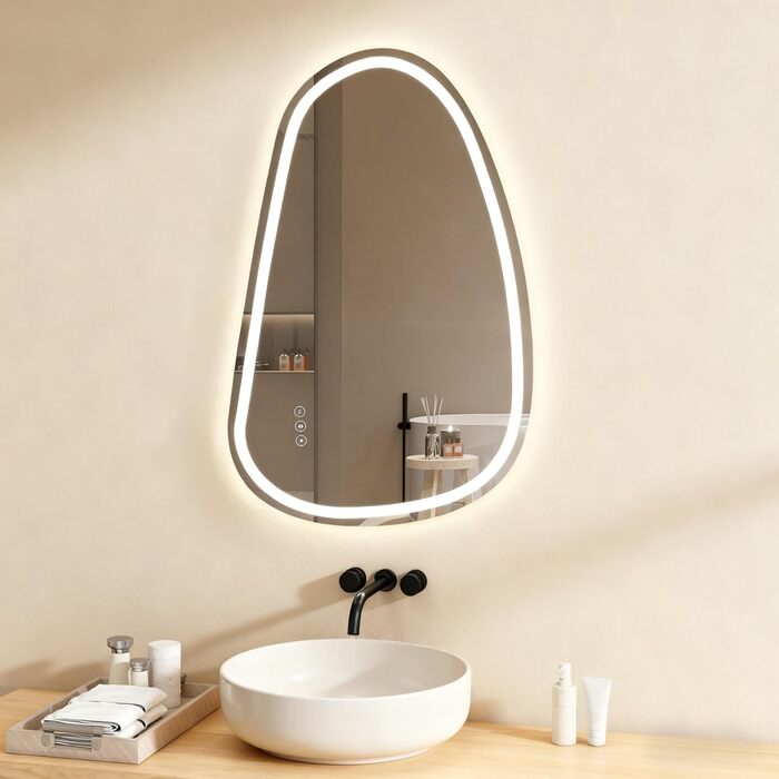 Дзеркало для ванної кімнати YOURLITE з підсвічуванням, 85x55 см, LED, сенсорне керування, 3 кольори світла, регулювання яскравості, антизапар, горизонтальне/вертикальне, IP44, білий