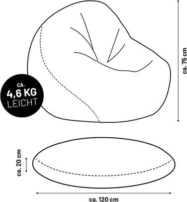 Кругла крісло-мішок (300 л) з функцією 2-в-1 для комфортного сидіння та лежання Подвійний агент для моментів відпочинку в приміщенні та на відкритому повітрі I З адаптивним заповненням EPS Ø 120 x 75 см (зелений (бірюзовий))