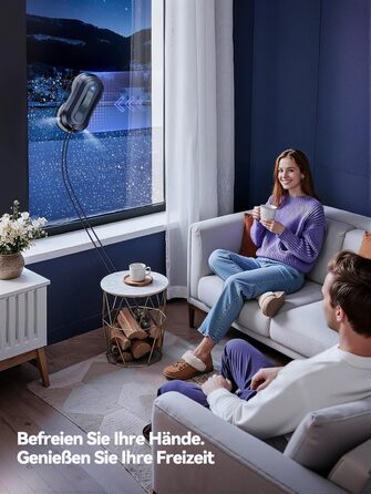 Робот для миття вікон Yeerain з функцією розпилення, потужність всмоктування 7000Pa, тиха робота, 3 режими очищення, інтелектуальна навігація, розпізнавання країв, в комплекті 10 мікрофібрових серветок сірого кольору 'Зоряне небо'