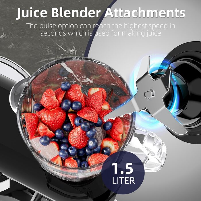 Універсальна кухонна машина 2000W 3-в-1 з м'ясорубкою, соковитискачем та мікшером, 6 швидкостей, 5.5л чаша з нержавіючої сталі, чорний колір
