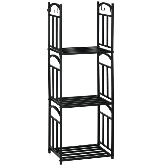 Стильна полиця для дров Outsunny – 46 x 32 x 126 см, 3 яруси, з 4 гачками. Металева, чорного кольору.