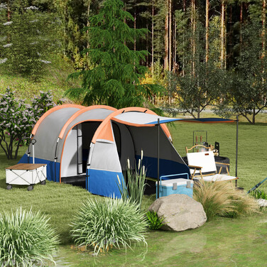 Outsunny Camping Tent, тунельний намет для 3 осіб, з легким гачком, тент, 2 кімнати, вітрозахисний сімейний намет із сумкою для перенесення, водовідштовхувальний висувний намет 2000 мм для кемпінгу, саду, помаранчевого