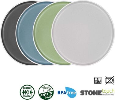 Набір посуду BRUNNER Melamin Camping | 12 предметів - тарілки та миски для 2-4 особи | DOLOMIT Midday - стікючий, стійкий до подряпин