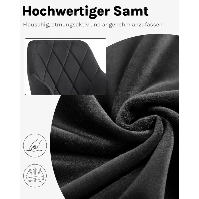 Набір обідніх стільців Woltu з підлокітниками та спинкою, для кухні, вітальні, їдальні, м'який оксамитовий чохол, металеві ніжки (Чорний, 8 шт.)