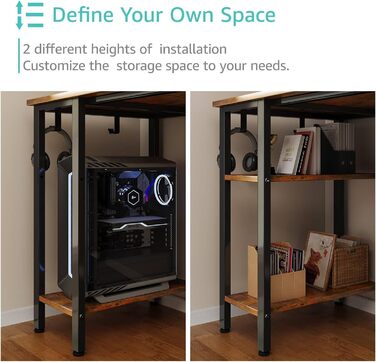 Комп'ютерний стіл Lufeiya з 4 висувними ящиками та полицями для зберігання. Сучасний стіл для дому, офісу, спальні, для студентів, під ПК. Рустичний коричневий, 119,4 см