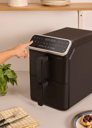 Фритюрниця без олії з пароваркою, 4.2л, 6 програм, скло, 1300W (11.2л Dual Stack, чорний)