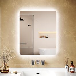 Дзеркало для ванної кімнати LOMIKEN з підсвічуванням, 60 x 50 x 3,5 см, LED, 6400K, холодний білий, енергозбереження, вертикальне/горизонтальне кріплення