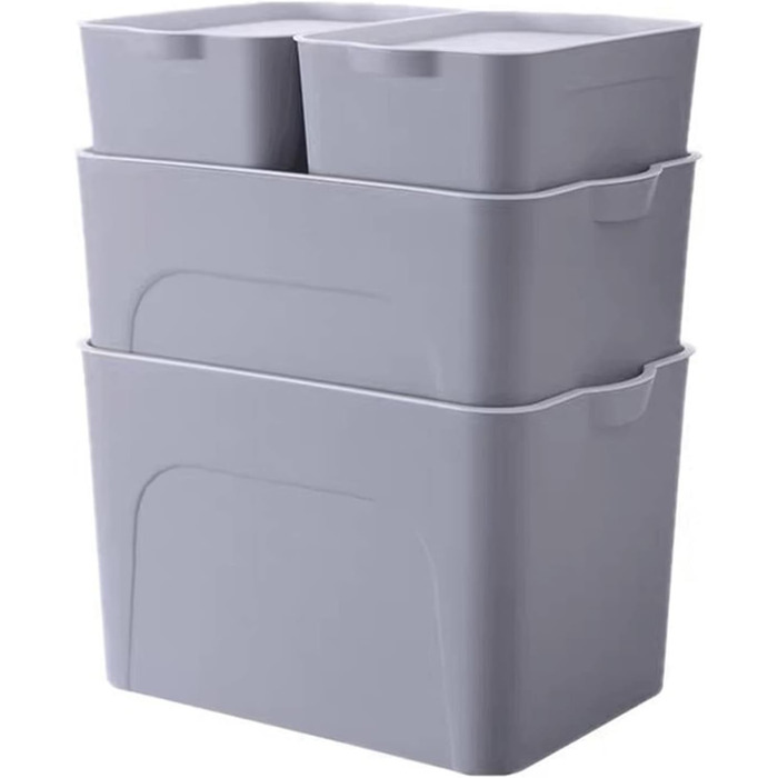 Коробки для замовлення RMAN, коробка для зберігання з кришкою, набір із 4 кухонних органайзерів Пластикова коробка з кришкою 15 л штабельовані пластикові ящики для кухні, спальні, ванної кімнати, зберігання - білий (B-сірий)