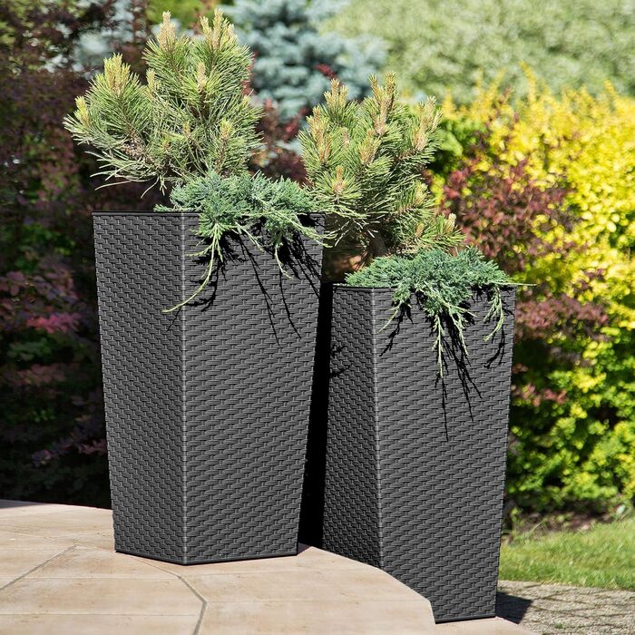 Набір горщиків для квітів KADAX 3 шт. (36/46,5/57,5 см) – пластикові, вологостійкі, для дому та саду, графіт, ротанг