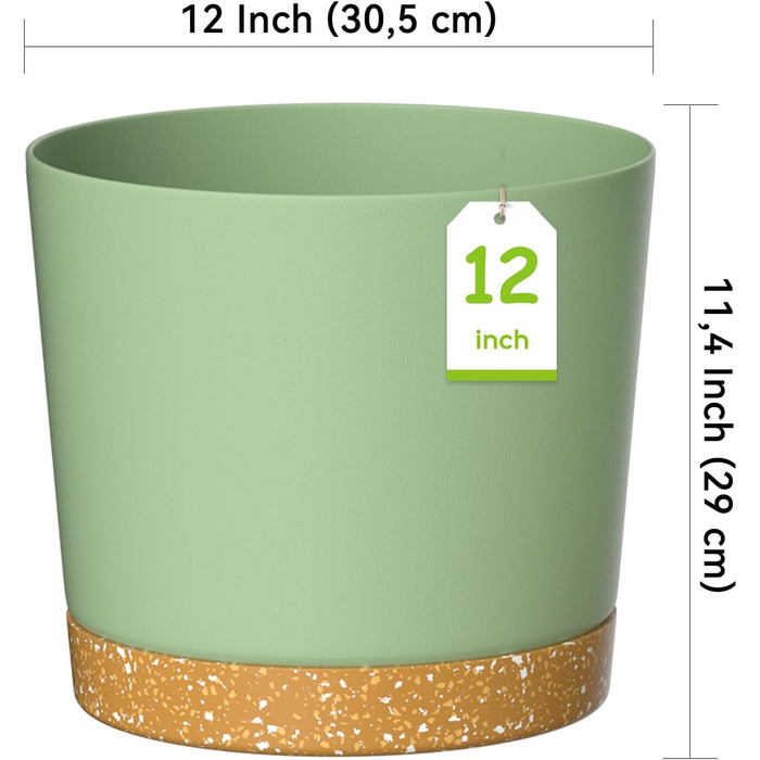 Набір горщиків ZMTECH 30,5 см (2 шт.) - пластикові, з піддоном, для кімнатних рослин та сукулентів, зелені