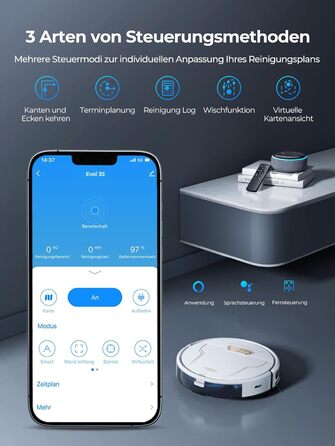 Робот-пилосос Laresar Clean з функцією миття, 4000Pa, 150 хв роботи, керування через додаток, для твердих підлог, килимів та шерсті тварин (білий)