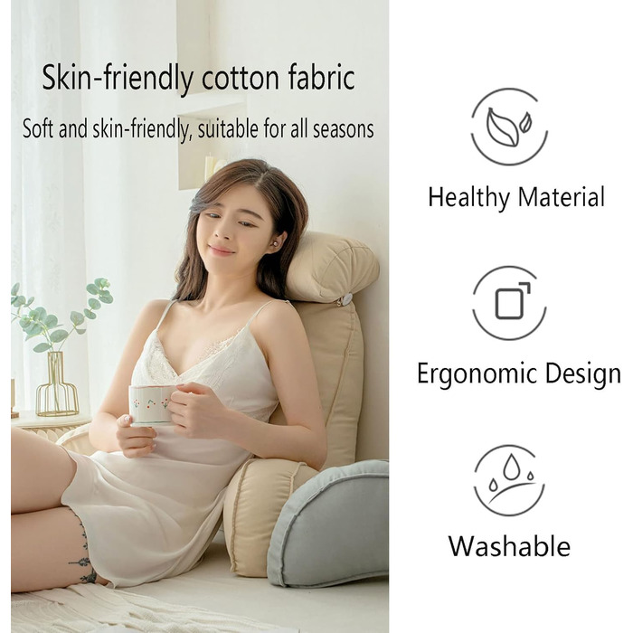 Подушка для читання HEATHE з підлокітниками, знімний чохол, кишенька, підтримка спини для читання та ігор