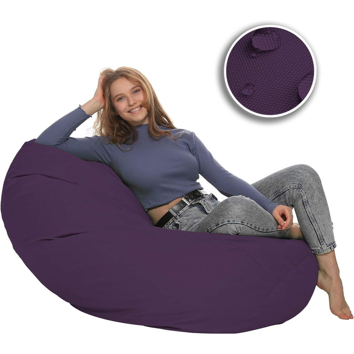 Подушка для підлоги Beanbag XXL для дорослих і дітей - підходить для ігор або відпочинку - в приміщенні та на вулиці, оскільки вона водонепроникна - з намистинами EPS, колір фіолетовий, розмір XL