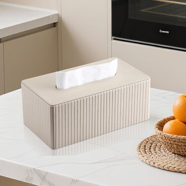 Скляниця для серветок KINGFOM, бежева, прямокутна, з PU шкіри – декоративна скляниця для серветок для вітальні, ванної кімнати та офісу