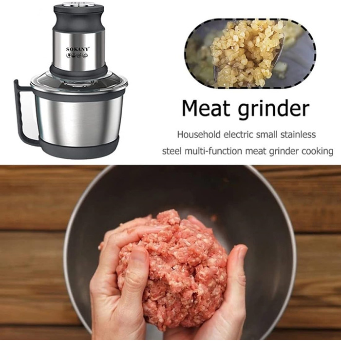 М'ясорубка-подрібнювач електричний SOKANY SK-7027 800W з чашею 3л з нержавіючої сталі, 2 швидкості, для м'яса, овочів, фруктів