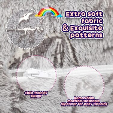 Дитяче диван-ліжко BEJOY 2 в 1 з розкладним механізмом, м'яке крісло, дитячий диван з Sherpa тканини, сірий з динозаврами, ідеальний подарунок для дівчаток та хлопчиків